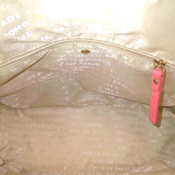 RARE Kate Spade Genuine Leather Pink & White Canvas Palm Tree Satchel Cr… - Picture 12 of 16